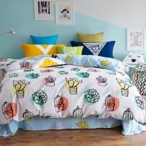 Bright Colorful White Yellow Turquoise and Orange Cactus Flower Polka Dot Print Teens Twin, Full, Queen Size Bedding Sets