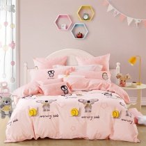 Light Pink Gold Black and Brown Snail Mouse Star Owl Penguin Print Abstract Animal Themed Girls Twin, Full, Queen Size Bedding Sets