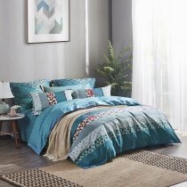 Peacock Blue Beige Gray Red Yellow and Orange Geometric Pixelated and Stripe Print Gypsy Themed Twin, Full, Queen Size Bedding Sets
