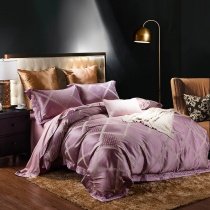 Dusty Rose Pink and Gold Windowpane Plaid Print Luxury Jacquard Satin Full, Queen Size Bedding Sets