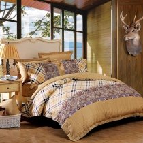 Brown Yellow and Black Moroccan Pattern Glam Bohemian Style Vintage Look Full, Queen Size Bedding Sets