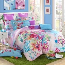 Bright Colorful Flower Print Pastel Style Full, Queen Size Bedding Sets