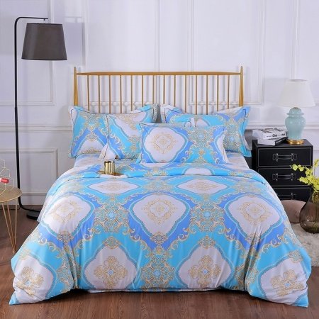 Aqua and Gold Fancy Moroccan Bohemian Royal Style Full, Queen Size Bedding Sets