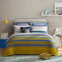 Yellow Blue and Black Rugby Stripe Modern Chic Full, Queen Size Bedding Sets