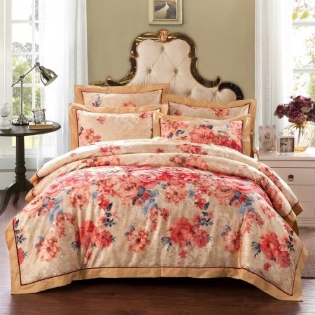 Asian Inspired Wildflower Luxurious Modern Full, Queen Size Bedding Sets