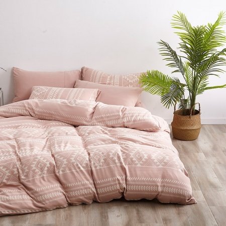 Pale Pink and White Chevron Stripe Abstract Full, Queen Size Bedding Sets