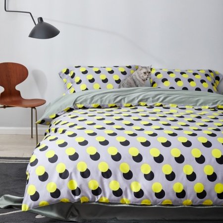 Yellow Gray and Black Abstract Polka Dot Hipster Modern Chic Full, Queen Size Bedding Sets