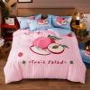 Pink Peach Fruit Print Cute Girls Twin, Full Size Bedding Sets