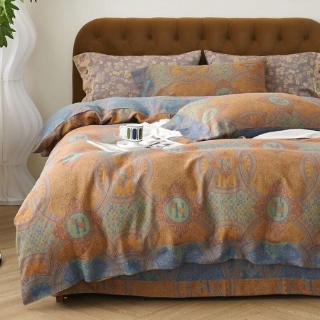 Gold and Brown Medieval Gothic Pattern Vintage Vintage Mid-Century Style Gypsy Themed Full, Queen Size Bedding Sets