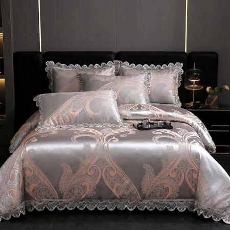 Fancy Paisley Sequin Lace Edge Full, Queen Size Bedding Sets