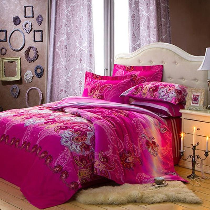 Hot Pink and Grey Western Paisley Print Bohemian Chic Baroque Style