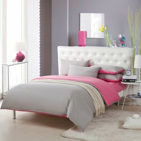Cheap Light Gray and Pink Solid Pure Colored Simply Chic Full, Queen Size 100% Cotton Bedding Sets