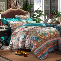 High Fashion Turquoise Green and Pink Personalized Exotic Indian Style Tribal Print Full Size Bedding Sets