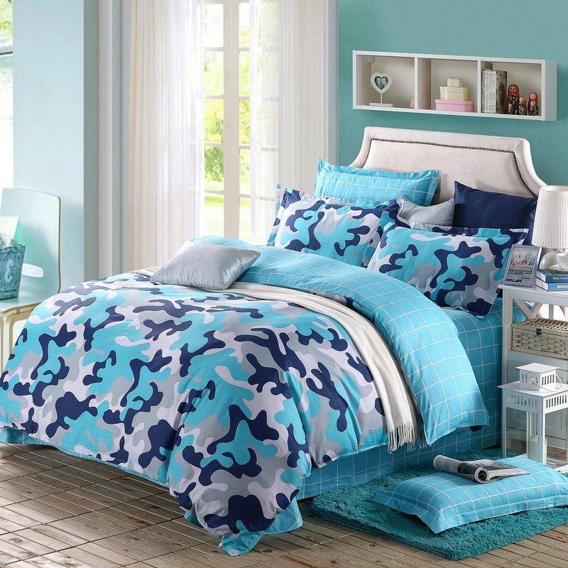 Navy Blue Sky Blue Grey and White Modern Camouflage Print Abstract Design Unique 100 Cotton