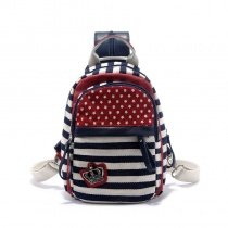 Navy Blue White and Red American Flag Themed Stars and Stripes Print Canvas Teen Girls Small School Messenger Bag Travel Backpack Chest Bag 
