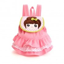 Durable Pink Cotton White Brown Girl face Polka Dot Book Bag Princess Dress-shaped Ruffle Sewing Pattern Flap School Backpack