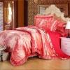 Watermelon Red and Gold Antique Rose Pattern Victorian Lace Design Luxury Jacquard Satin Full, Queen Size Bedding Sets for Girls