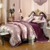 Plum Purple and Silver Flower Pattern Victorian Lace Design Elegant Girls Sequin Fabric Jacquard Satin Full, Queen Size Bedding Sets