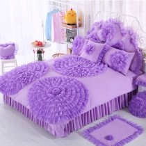 Violet Princess Style Victorian Lace Design Ruffled Design Elegant Girls High Fashion 100% Cotton Twin, Full, Queen Size Bedding Sets