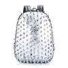Metallic Silver Patent Leather Masculine Travel Laptop Backpack Punk Rock and Roll Style Spikes Rivet Studded Cool Boys School Book Bag