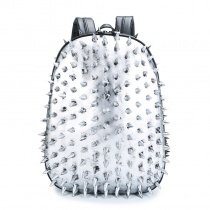 Metallic Silver Patent Leather Masculine Travel Laptop Backpack Punk Rock and Roll Style Spikes Rivet Studded Cool Boys School Book Bag