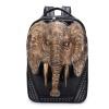 Vintage Black Patent Embossed Metallic Gold Elephant Boys School Book Bag Punk Rock and Roll Style Rivet Studded Large Travel Backpack