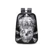 Vintage Black Leather Engraved Metallic Silver Skull Boys School Book Bag Unique Punk Rock and Roll Rivet Studded Travel Backpack