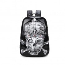 Vintage Black Leather Engraved Metallic Silver Skull Boys School Book Bag Unique Punk Rock and Roll Rivet Studded Travel Backpack