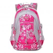 Waterproof Rose Red White and Silver Gray Polyester Elegant Girls School Book Bag Fashion Flower Print Zipper Preppy Campus Backpack
