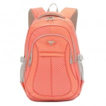 Durable Waterproof Coral Orange and White Nylon Girls School Campus Book Bag Stylish Polka Dot Print Zipper Casual Travel Backpack