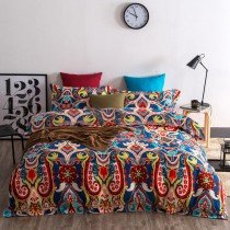 Royal Blue Gold and Red Bohemian Paisley Style Moroccan Inspired 100% Brushed Cotton Full, Queen Size Bedding Sets