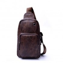 Vintage Brown Distressed Waxed Leather Men Crossbody Shoulder Chest Bag Unique Sewing Pattern Travel Hiking Cycling Sling Backpack