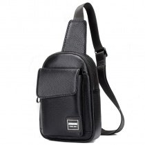 Vintage Black Distressed Patent Leather Men Crossbody Shoulder Chest Bag Gorgeous Sewing Pattern Casual Travel Hiking Flap Sling Backpack