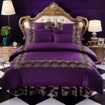 Sophisticated Elegant Purple and Gold Border Vintage Victorian Lace Beautiful Embroidered Feminine Full, Queen Size Bedding Sets