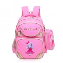Pale Pink Polyester with Gold Trim Girls Pupil Preppy School Book Bag Lightweight Quilted Heart Pattern Campus Flap Backpack