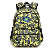 Pigment Green Yellow and Gray Nylon Boys Pupil School Book Bag Military Camouflage Print Kids Preppy Campus Backpack