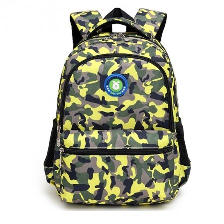 Pigment Green Yellow and Gray Nylon Boys Pupil School Book Bag Military Camouflage Print Kids Preppy Campus Backpack