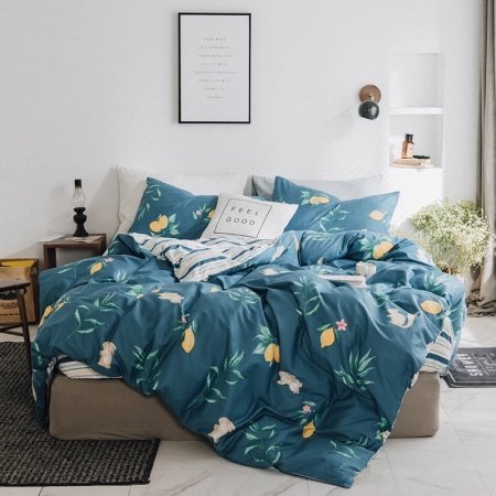 Teal Brown and Yellow Lemon Print Rabbit and Squirrel Print Animal Themed Full, Queen Size Bedding Sets