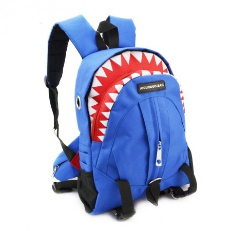 Blue White adn Red Polyester Boys Pupil School Book Bag Personalized Animal Great White Shark-shaped Campus Backpack