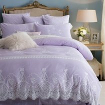 Elegant Girls Lilac Purple and White Flower Pattern Victorian Lace Style Full, Queen Size Bedding Sets