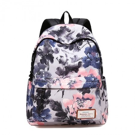 Preppy Style Polyester Junior Middle School Campus Book Bag Watercolor Peony Flower Print Anti Theft Girls Casual Travel Backpack