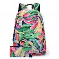 Colorful Canvas Junior Preppy Style Medium Book Bag Feather Print Anti Theft Girls Middle School Backpack
