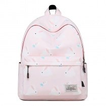 Oversized Oxford Junior Preppy Campus Book Bag Blush Pink White and Blue Carrot and Rabbit Print Girls Middle School Backpack