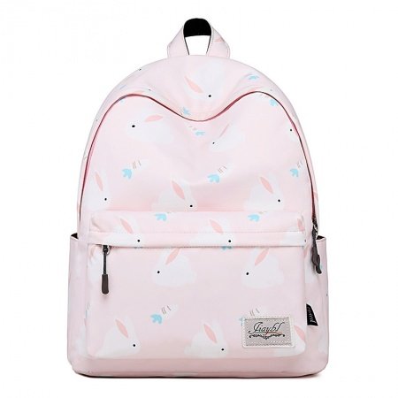 Oversized Oxford Junior Preppy Campus Book Bag Blush Pink White and Blue Carrot and Rabbit Print Girls Middle School Backpack