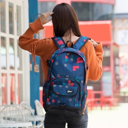 Navy Blue Red Turquoise Oxford Senior Large Campus Book Bag Plaid Print Oversized Boys High School Backpack