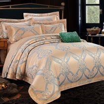 Silver and Metallic Gold Moroccan Style Glam Jacquard Satin Adults Full, Queen Size Bedding Sets