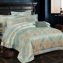 Turquoise Green and Gold Moroccan Pattern Fancy Bohemian Victorian Style Full, Queen Size Bedding Sets