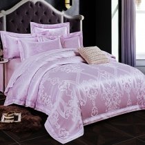 Fancy Silver and Lilac Indian Tribal Pattern Glam Style Jacquard Satin Full, Queen Size Bedding Sets