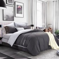 Gray and White Plaid Print Masculine Modern Chic Bedding Sets for Adult