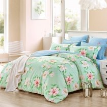 Tropical Rustic Chic Pink and Mint Green Floral Print Bedding Sets